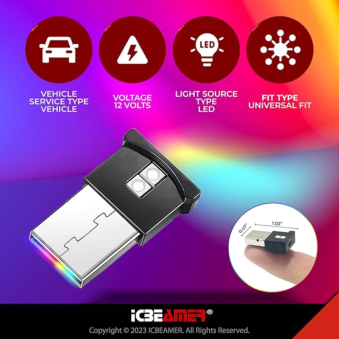 ICBEAMER Smart USB 1-Pack (Red) | Auto LED Interface Plug-in Miniature Night Light for Car, Van, Pickup, Truck, Interior, Trunk, Ideal for Mood Lighting