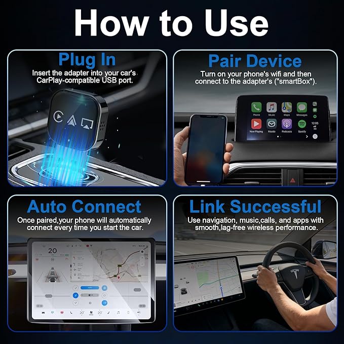2026 Upgrade 3 in 1 CarPlay Adapter,Screen Mirroring Adapter for Car,Adapter for iPhone/Apple/Android Phone to Car Screen, Auto Connect(Black)