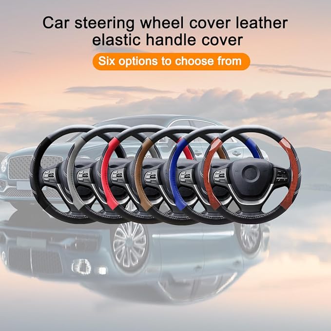 Mandark Car Steering Wheel Cover, Elastic Sport Leather Vehicle Steering Wheel Protector, Non-Slip Soft Grip Padded Auto Interior Protective Accessories, 14.5-15 Inch Universal Fit(Gray)