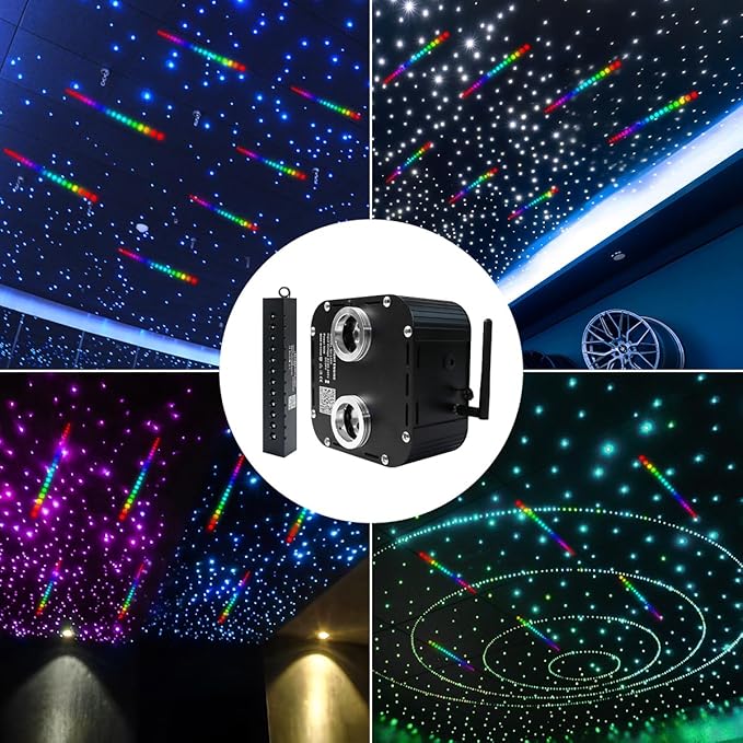 AZIMOM Updated Dual Color 50W Twinkle Fiber Optic Starlight Kits 1800pcs 0.03in 16.4ft Strands, RGB Meteor Shooting Star, Sound Activated APP/Remote Control Theater Ceiling Home Lobby Roof Decor