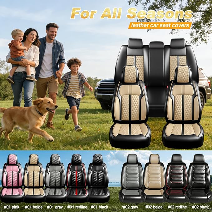 Fit Mazda 3 Car Seat Covers for Select Mazda 3 2010-2019 - Full Coverage Leather, Airbag Compatible, Waterproof & All Weather Breathable Seat Cushion Protector, Front Pair Black+Beige