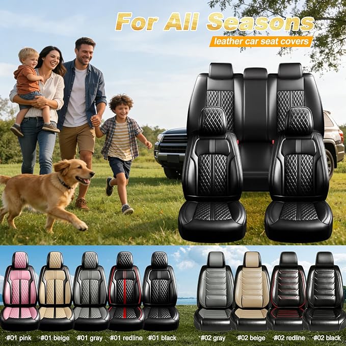 Fit Colorado Car Seat Covers (Front Pair) for Select Chevy/Chevrolet Colorado 2015-2026 - Premium Full Coverage Leather, Waterproof & All Weather Seat Cushion Protector, Black