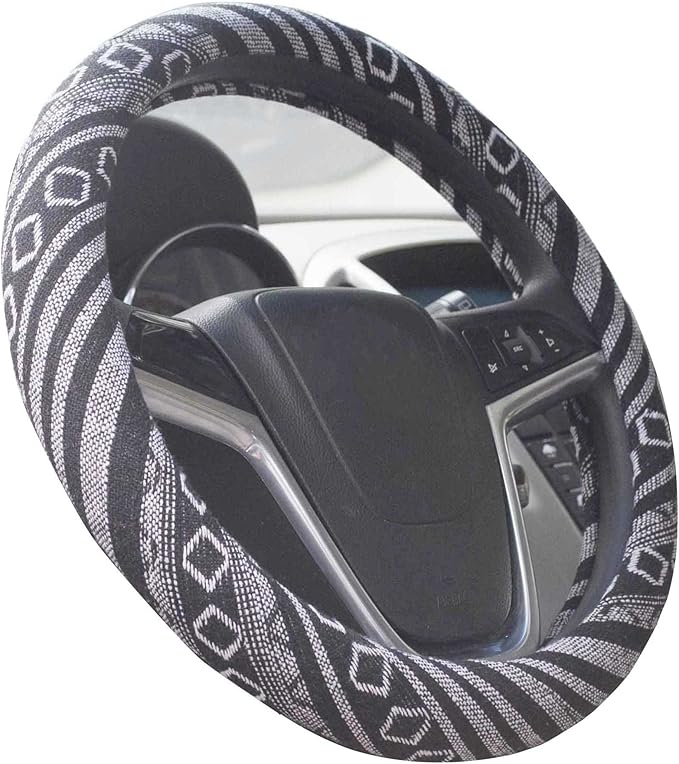Large Ethnic Style Coarse Flax Cloth Automotive Steering Wheel Cover Anti Slip and Sweat Absorption Auto Car Wrap Cover (15.25''-16'' G)