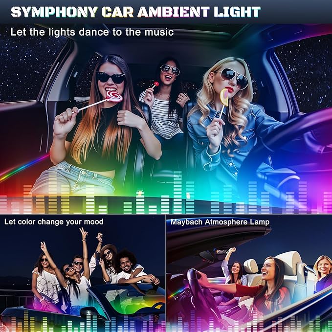 Dreamcolor Acrylic Interior Car LED Strip Light with USB/Type C/4-Port USB Cigarette Lighter,RGB 10 in 1 with 175 inches 650 LEDs Ambient Lighting Kits, Sound Active Function Neon Led Strips for Car