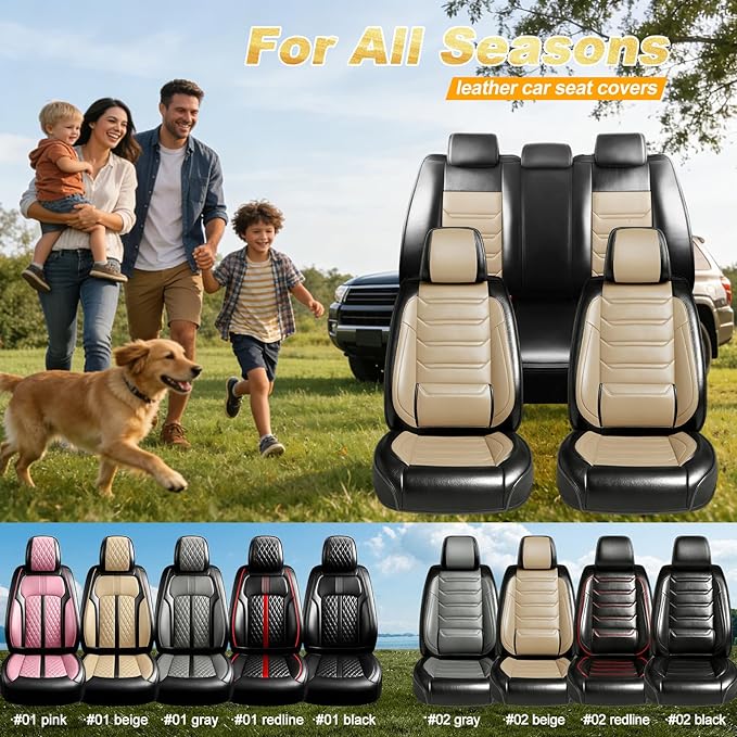 Fit CX-5 Car Seat Covers for Select Mazda CX5 2013-2024 2025 2026 - Premium Full Coverage Leather, Airbag Compatible, Waterproof & All Weather Seat Protector, Front Pair Black+Beige