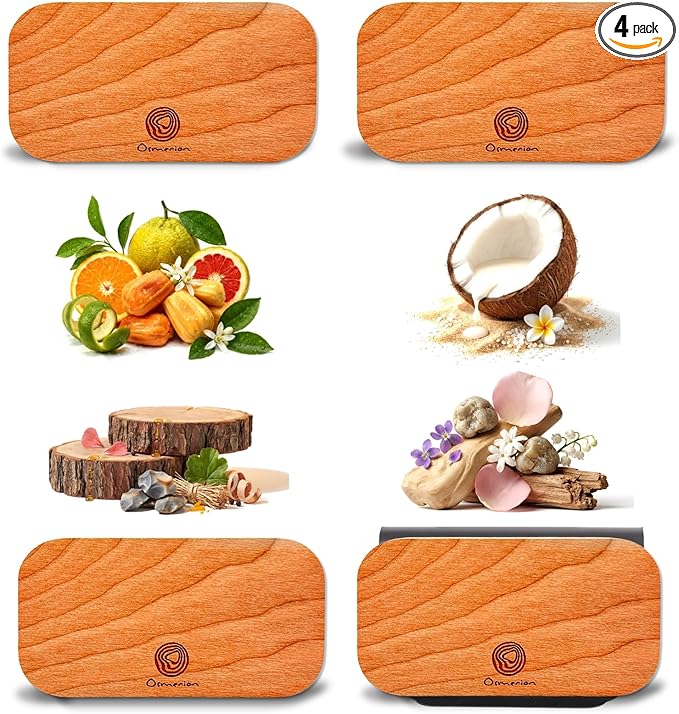 Car Air Freshener - Wood Air Freshener for Visor Clip - Long Lasting Car Odor Eliminator - Vehicle Scent Diffuser - (Tangerine - Lavender - Juniper Noir - Silver Spring, CLIP INCLUDED)