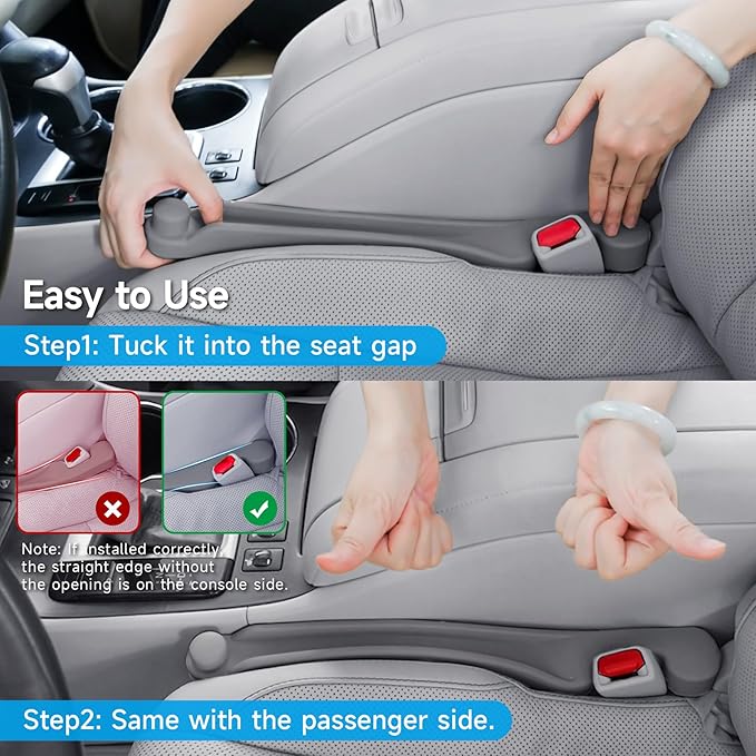 Givifive Car Seat Gap Filler Set of 2, 3IN1 Seat Side Gap Filler Plug with Storage Slot & Hook Function, Soft Foam Universal Fit Car SUV Truck Fill Gap Between Seats Console Organizer(Standard Gray)