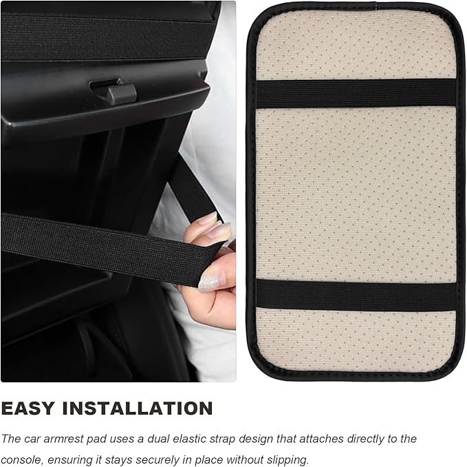 Car Armrest Storage Box Mat, Leather Embossing Auto Center Console Cushion Protective Pad, Anti-Scratch Waterproof Armrest Seat Box Protector for Most Cars Trucks SUVs (Black)