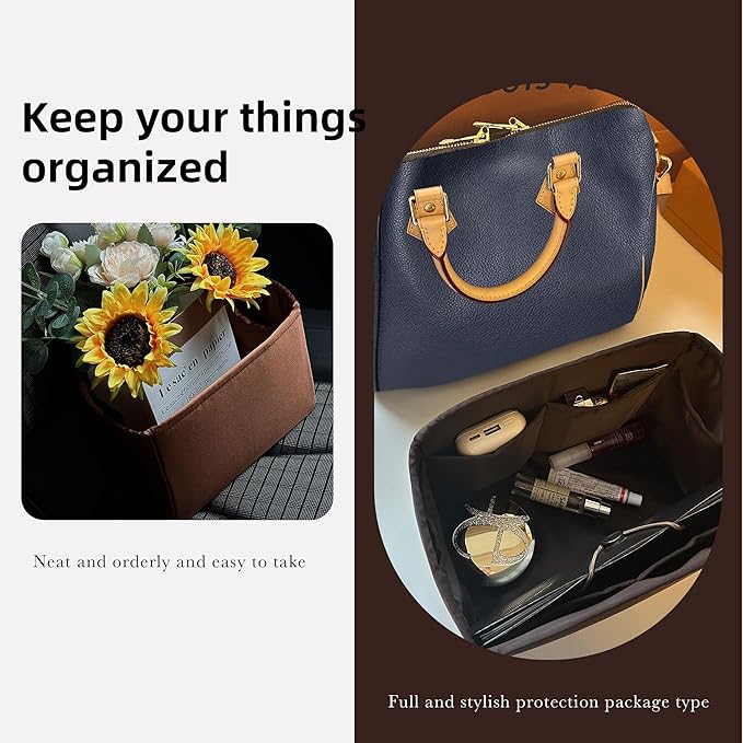DGAZ Silk Purse Organizer Insert Fits LV Speedy 16/20/25/30/35/45 bags,Silky Smooth Bag Organizer,Luxury Handbag & Tote Shaper(Global Brown,New nano 16)