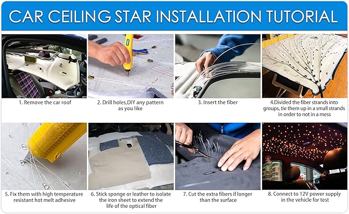 ATOKEE 16W Twinkle 600pcs Starlight Headliner Kit, 0.03in 9.8ft Fiber Strands Compact Size Car Star Roof Lights with Bluetooth APP/Remote Control