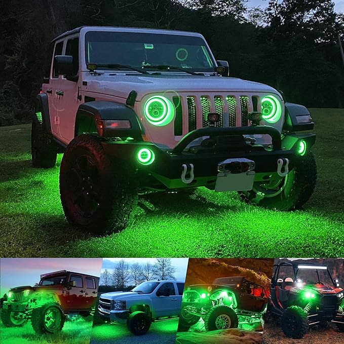 4WDKING Green LED Rock Lights, 2 Pods IP68 Waterproof Underbody Glow Trail Rig Lamp LED Neon Lights for Truck Off Road Truck Car Boat ATV SUV Motorcycle