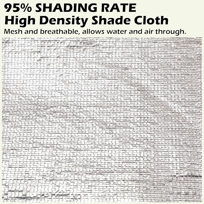 95% Sun Block Heavy Duty Aluminum Foil Shade Cloth with Grommets,10ft x 16ft, Mesh Sun Block Fabric Cover, Canopy, Privacy Screen for Outdoor Patio, Garden, Backyard, Silver
