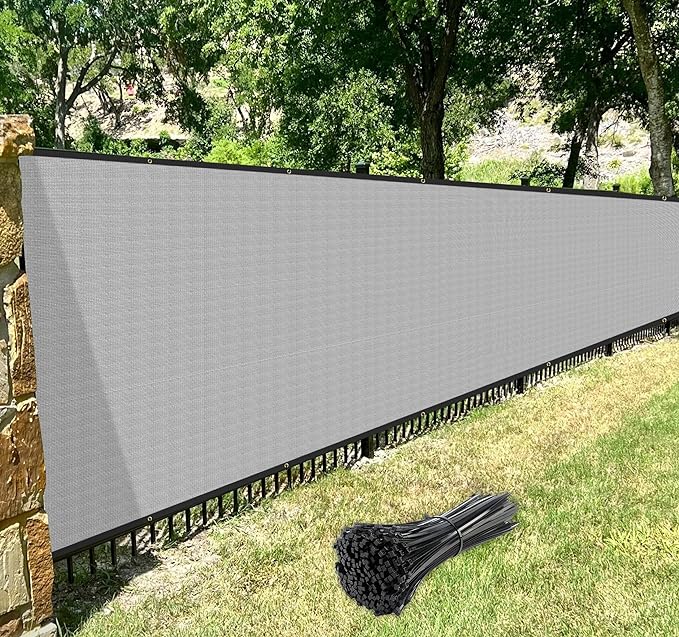 Windscreen4less Privacy Fence Screen Heavy Duty Windscreen Fencing Mesh Fabric Shade Net Cover with Brass Grommtes for Outdoor Wall Garden Yard Pool Deck, 8'x198' Light Gray