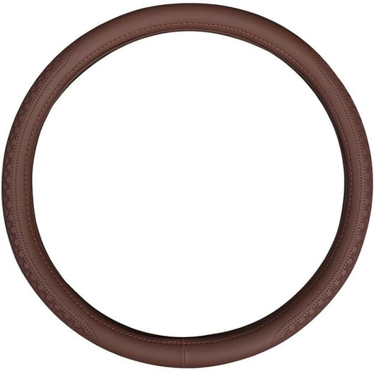 Corium Leather Steering Wheel Cover Rubber Inner Ring All Car Universal Four Seasons Universal Anti-Slip15 16 17 18 19 inch for Truck (Brown, 15inch)