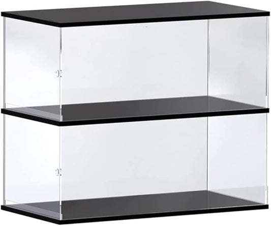 Choowin 2 Layer Acrylic Display Case for Lego Cars (McLaren P1, Ferrari SP3, Bugatti Chiron, Porsche 911, Lamborghini) & 1/8 Diecast Cars - Dustproof Assemble Display Case with Door (Black)