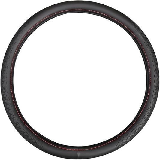 Corium Leather Steering Wheel Cover Rubber Inner Ring All Car Universal Four Seasons Universal Anti-Slip15 16 17 18 19 inch for Truck (Black, 15inch)