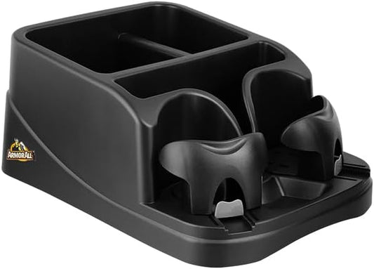 Armor All Car Console Organizer, Car Seat Organizer with 2 Adjustable Cup Holders, 3 Large Storage Compartments, Seatbelt for Secure Hold, Vehicle Middle Seat Organizer for Cars, Trucks, Minivans