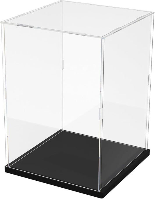 Choowin Acrylic Display Case for Lego Cat 21349, R2D2 75308, Transformers Soundwave 10358, Thickened Clear Acrylic Display Cases for Collectibles, Assemble Dustproof Display Box (Black)