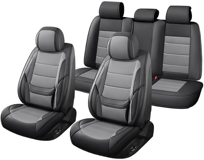 Car Seat Covers Custom Fit for Chevrolet/Chevy Captiva 2006-2018 , Premium Faux Leather Waterproof Car Seat Protectors with Lumbar Support, Breathable Anti-Slip Easy to install(Black&Gray,Full set)