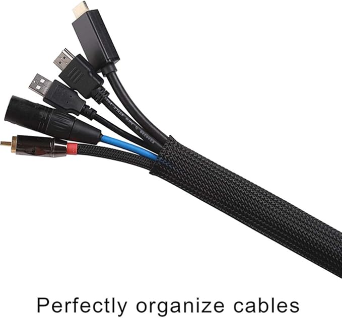 25ft - 1 Inch Cable Management Sleeve Protector,Wire Loom PET Expandable Wire Sleeving for Office TV Computer Home Theater Engine Bay Cord Organizer,Protect Cables from Pet Cat Dog Chewing,BlackRed