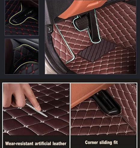 Custom Floor Mats for Cars，Luxury Full Coverage All Weather Car Floor Mats，Leather Car Mat Set ， Floor Mats for 99% of Cars, Trucks & SUVs (Edge Yellow, Middle Black Rice)