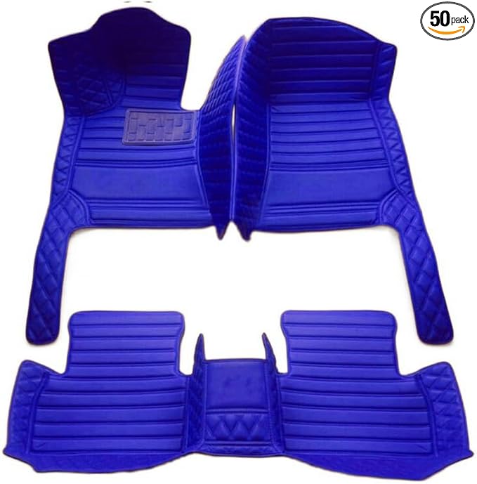 Custom Floor Mats for Cars，Luxury Full Coverage All Weather Car Floor Mats，Leather Car Mat Set ， Floor Mats for 99% of Cars, Trucks & SUVs (Blue Double Spelling)