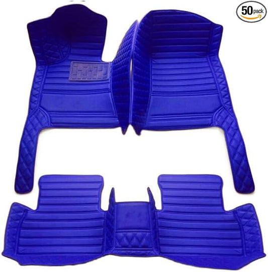 Custom Floor Mats for Cars，Luxury Full Coverage All Weather Car Floor Mats，Leather Car Mat Set ， Floor Mats for 99% of Cars, Trucks & SUVs (Blue Double Spelling)