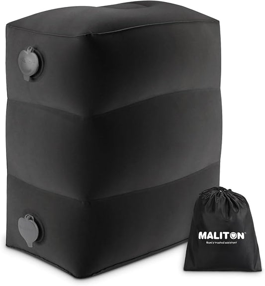 Maliton Inflatable Travel Foot Rest Pillow, Kids Airplane Bed, Adjustable Height Leg Pillow for Air Travel, Make a Flat Bed for Toddlers, Great for Airplane, Train, Car, Small Size（Black, 1 Pack）