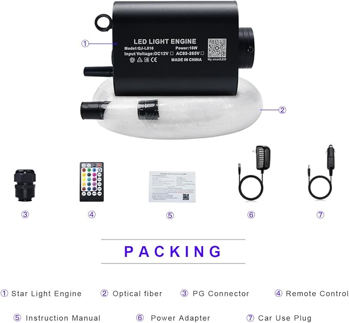 AKEPO 16W Starlights Headliner Kit Mixed Sizes 335pcs (0.03+0.04+0.06in) 13.1ft/4m, APP+Music Activated Effect Fiber Optic Star Lights Kit with Remote Controller for Car Home