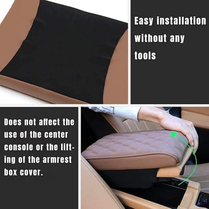 Leather Car Armrest Box Pad, 2025 Upgrade Universal Auto Arm Rest Cushion Memory Cotton Armrest Box Pad, Car Center Console Cover for Most Vehicle, Car Accessories (#4)