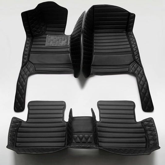 Custom Personalized Floor Mats for Cars - Luxury Full Coverage All Weather Mats, Anti-Slip Leather Mat Set, Fit for 99% of Cars, SUVs & Trucks (All Black, D-Diamond+Strip)