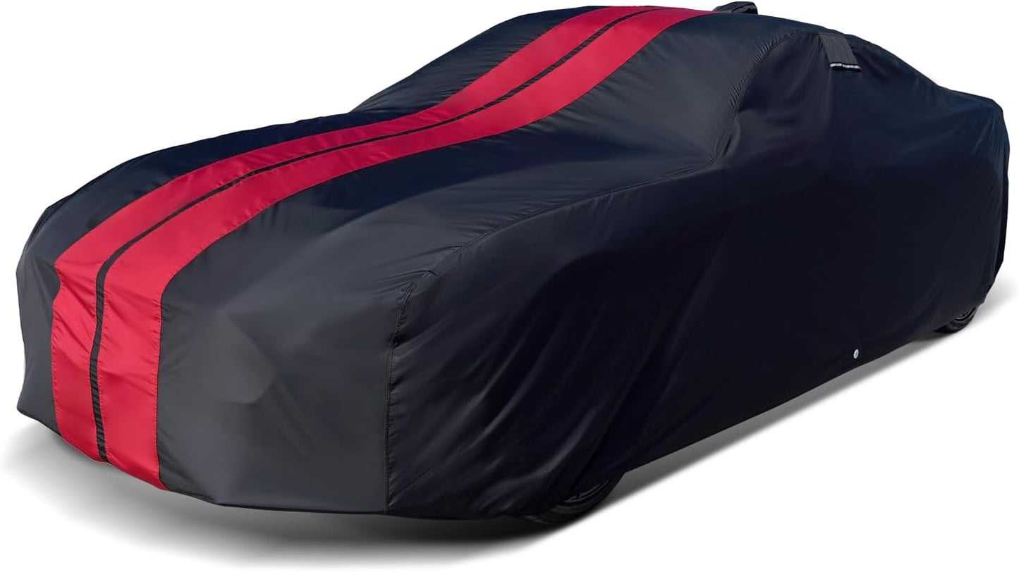 iCarCover Custom Car Cover for Pontiac Star Chief (1958-1966) Waterproof All-Weather Rain Snow UV Sun Protector Full Exterior Indoor Outdoor Car Cover (Stripe - Black/Red)