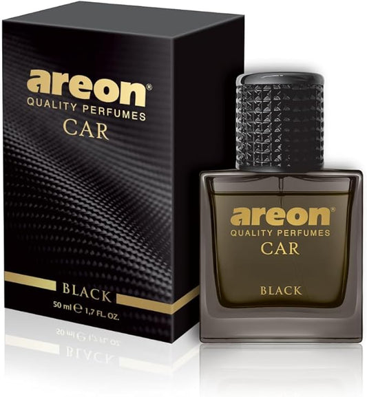 AREON Car Perfume 1.7 Fl Oz. (50ml) Glass Bottle Cologne Air Freshener for Cars, BLACK