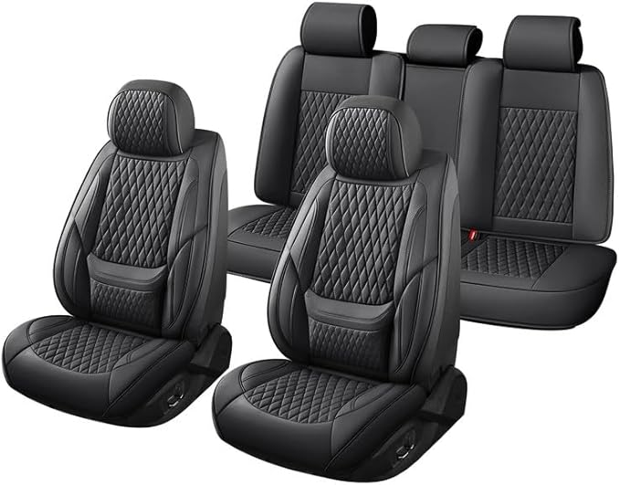 Car Seat Covers Full Set Custom Fit for Ford Explorer 2001-2026 - Premium Faux Leather with Lumbar Support | Breathable, Waterproof, Anti-Slip, Durable (Black,Full Set)