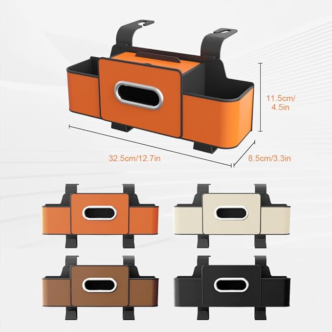 3-in-1 Car Backseat Organizer with Cup Holder, Tissue Box, Trash Bin & Hooks, 2026 Multifunctional Back Seat Car Organizer for Phones, Snacks, Drinks, and Handbags (Orange)