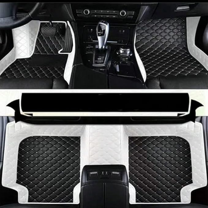 Custom Making Car Floor Mats for 90% Car Model Luxury Leather All Weather Waterproof Anti-Skid Full Coverage Liners (Black and White)
