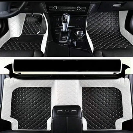 Custom Making Car Floor Mats for 90% Car Model Luxury Leather All Weather Waterproof Anti-Skid Full Coverage Liners (Black and White)