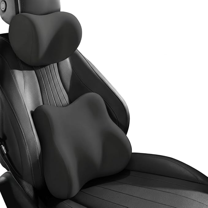 Car Headrest Pillow & Lumbar for Audi A4 B8 Sedan 2007-2015, Car Seat Neck Pillow Back Support, Breathable All-Season Automotive Seat Cushions, 2PCS,A Black