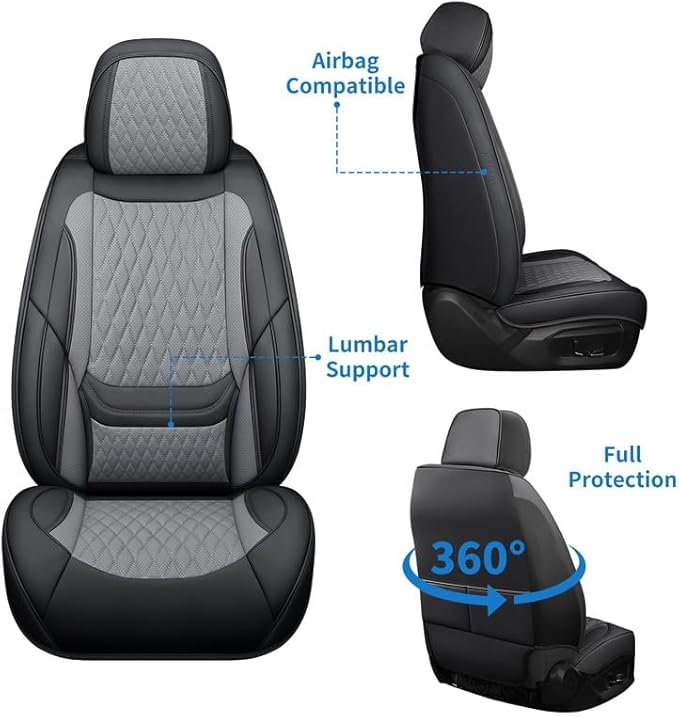 Car Seat Covers Full Set Custom Fit for Chevrolet/Chevy Sonic 2011-2020 - Premium Faux Leather with Lumbar Support | Breathable, Waterproof, Anti-Slip, Durable (Black&Gray,Full Set)