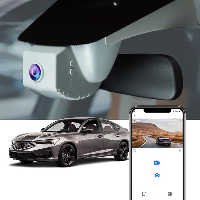 Fitcamx 4K Dash Cam Compatible with Acura Integra 2023-2026 & Type S (Black Cover), Integrated OEM Look, 2160P UHD Video, Built-in WiFi & APP, Loop Recording, Gravity Sensor, Plug & Play, 64GB Card