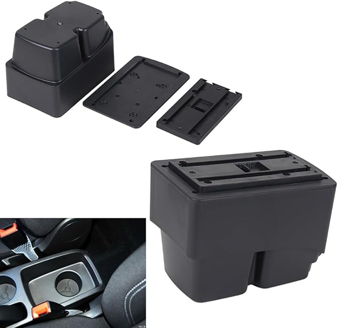 AULPHIKE Compatible with Ford Fiesta Armrest 3 MK7 2009-2017 Car Center Console Organizer Armrests Double Door Storage with USB Ports（Black Style）