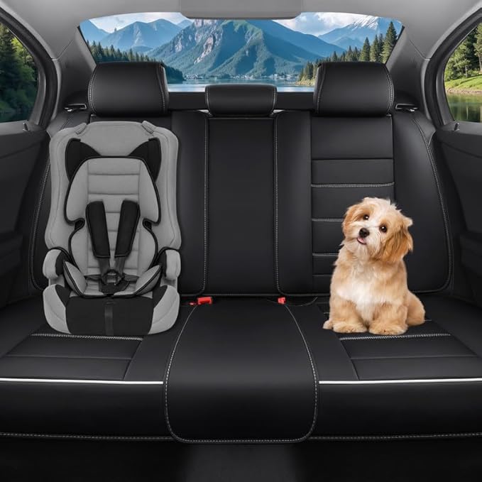 Car Seat Covers Full Set Custom Fit for Ford Maverick 2022-2026-Luxury Leather with Lumbar Support, Breathable, Waterproof, Anti-Slip, Durable, Easy to Install (Black&White,Full Set)