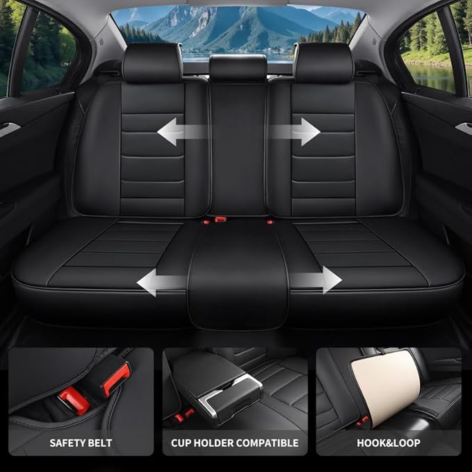 Car Seat Covers Full Set Custom Fit for Ford Ranger 1999-2025 2026 - Luxury Leather with Lumbar Support, Breathable, Waterproof, Anti-Slip, Durable, Easy to Install (Black, Full Set)