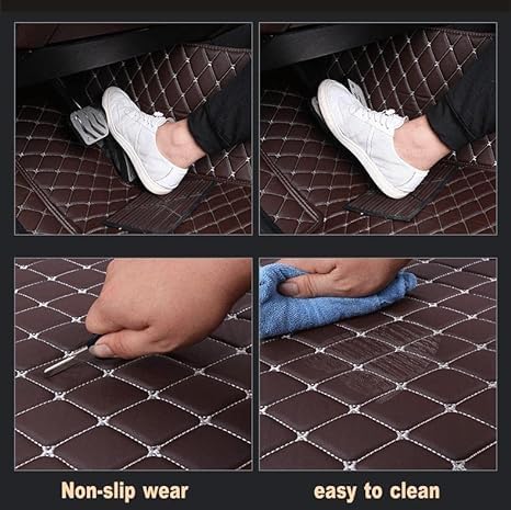 Custom Floor Mats for Cars，Luxury Full Coverage All Weather Car Floor Mats，Leather Car Mat Set ， Floor Mats for 99% of Cars, Trucks & SUVs (Edge Yellow, Middle Black Rice)