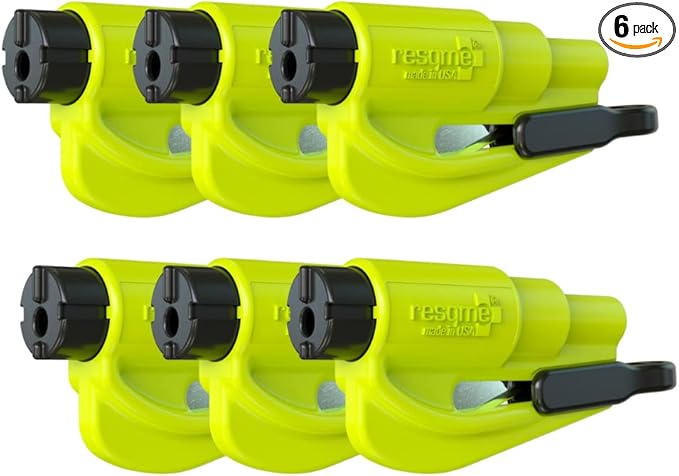 resqme The Original Emergency Keychain Car Escape Tool, 2-in-1 Seatbelt Cutter and Window Breaker, Made in USA, Pack of 6, Yellow - Compact Emergency Hammer