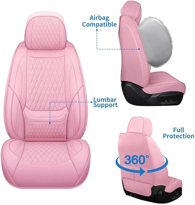 Car Seat Covers Full Set Custom Fit for Chevrolet/Chevy Captiva 2006-2018 - Premium Faux Leather with Lumbar Support | Breathable, Waterproof, Anti-Slip, Durable (Pink,Full Set)