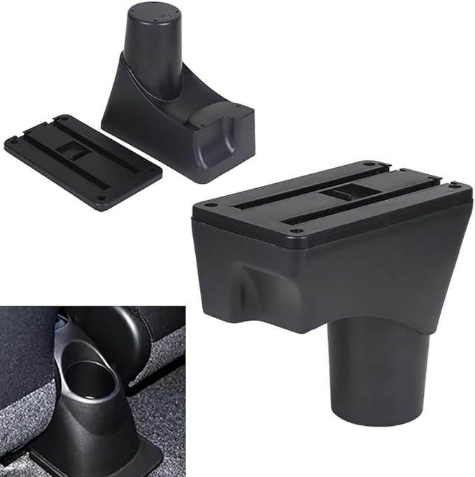 AULPHIKE Compatible with Nissan March Micra Armrest 2011-2016 Car Center Console Organizer Armrests Double Door Storage with USB Ports（Black Style）