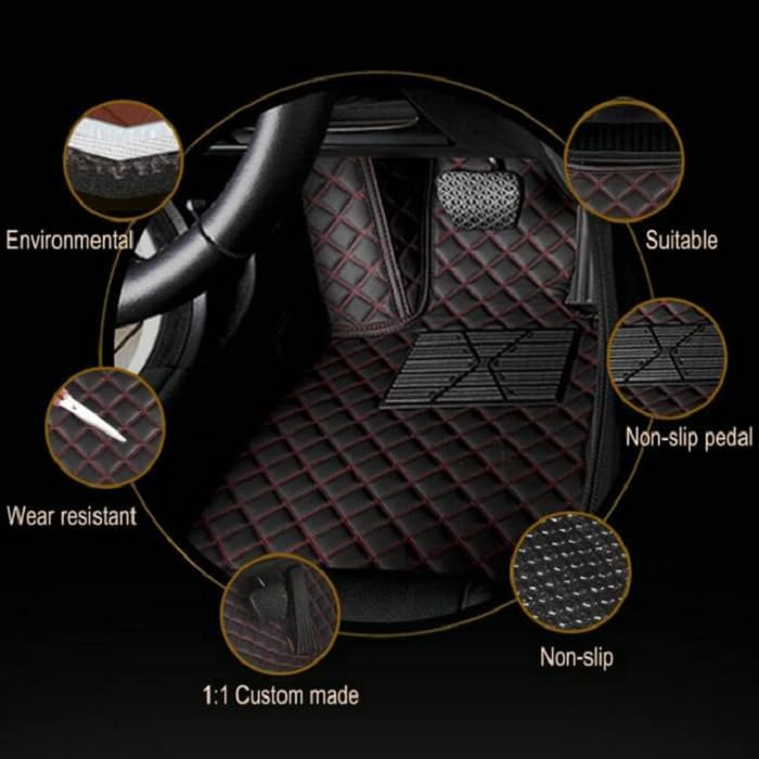 Customized Personalized car Floor mats, All-Weather Luxury car Floor mats, Waterproof and Anti Slip Leather car Floor mat Lining, 95% Customized car, Truck, and SUV Floor mats (Black Red)