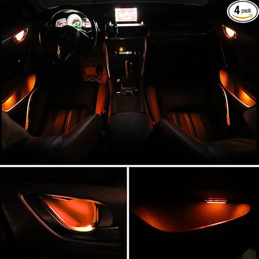 Automotive Door Handle Lights,12V 4pcs LED Interior Lights Multicolor Universal Fit for Car Interior Atmosphere Light (Orange)