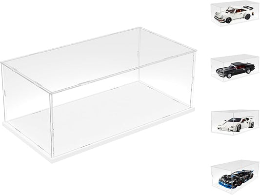 Choowin Acrylic Display Case for Lego Porsche 911 10295 for Lego Camaro 10304 10337 42176 for Lego Car Display Thickened Clear Acrylic Display Cases for Collectibles Assemble Dustproof(White Base)